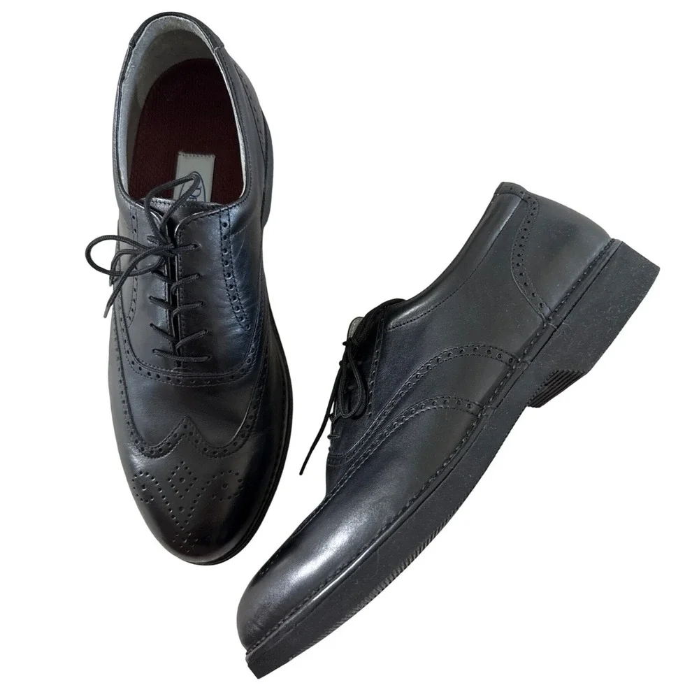 Rockport DresSports Mens 9W Wide Black Leather Wingtip Brogue Oxfords M3678 NIB